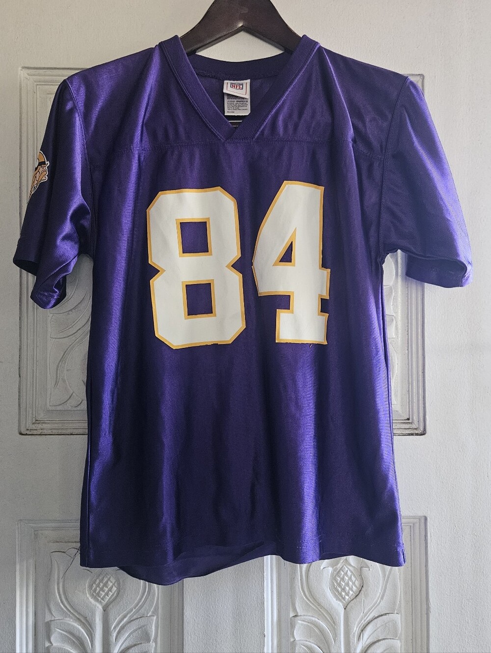 NFL Randy Moss Kids Purple Football Jersey Top with White & Gold Number 84